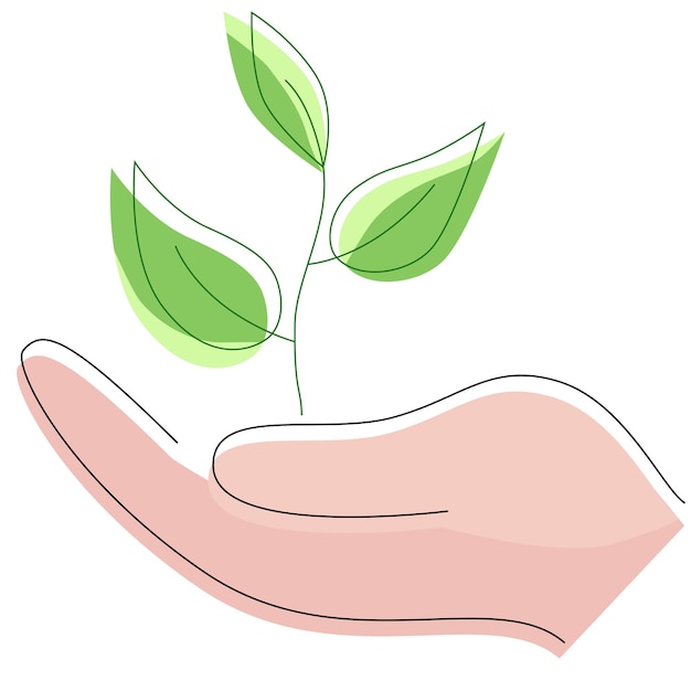 Hand with green plant Nature care concept Save planet Vector illustration