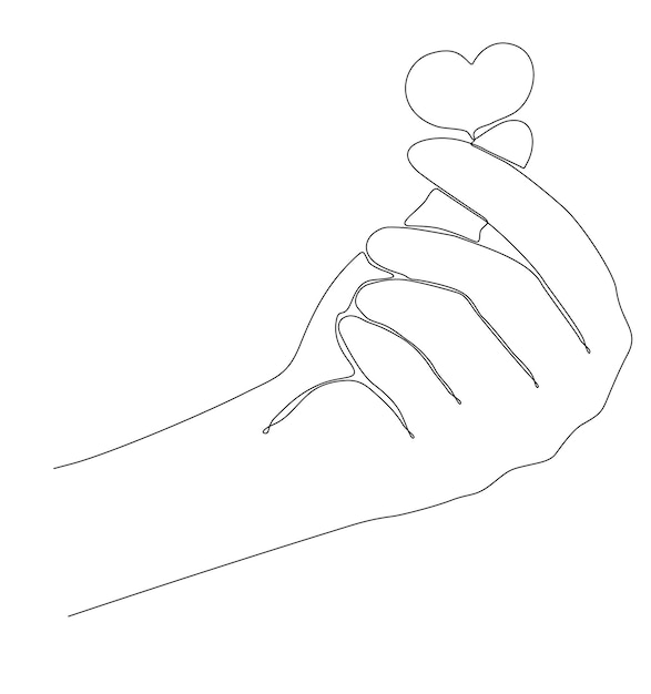 Hand with heart drawing by one continuous line sketch vector