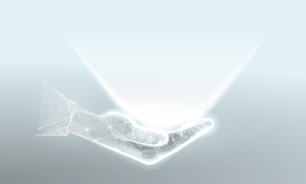 Hand with light in polygonal wireframe style