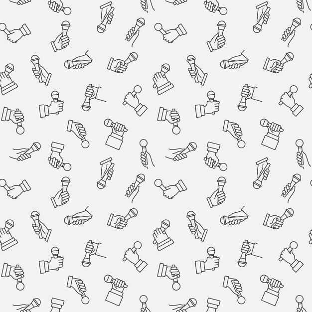 Hand with Microphone vector concept line seamless pattern