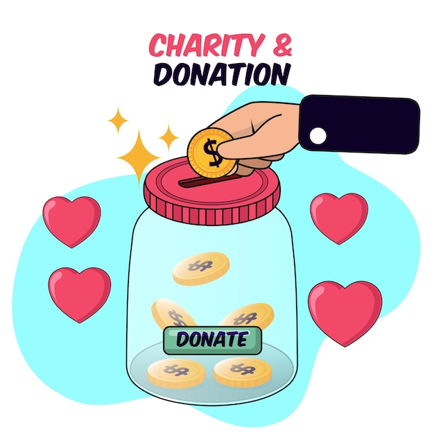 Hand with moneybox for charity donation concept vector illustration