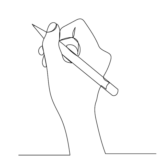 Hand with pencil drawing one continuous line isolated vector