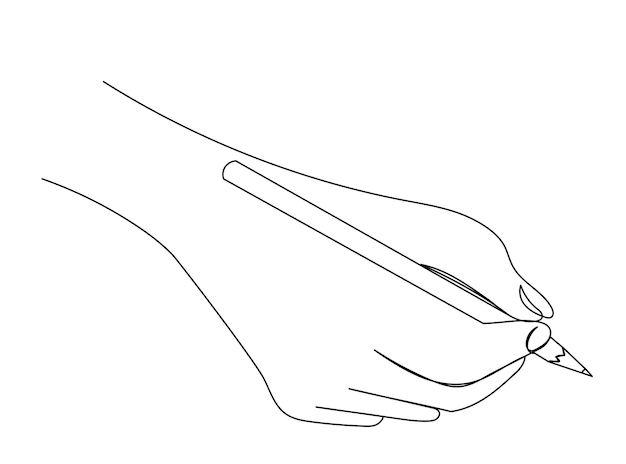 Hand with pencil drawing one continuous line vector