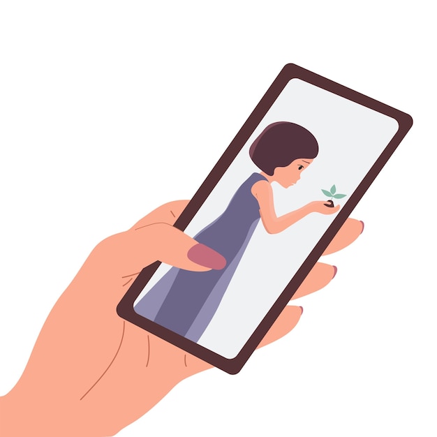 Hand with phone Talk to a person via video call Vector