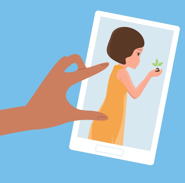 Hand with phone Talk to a person via video call Vector