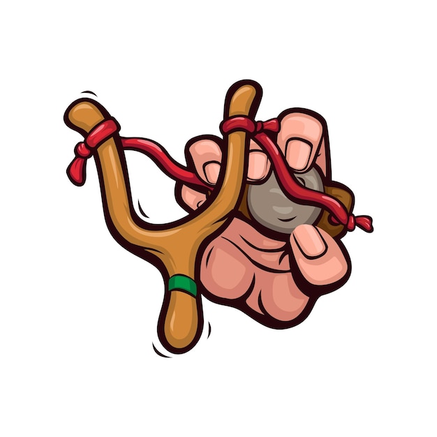 Hand with slingshot traditional toy and weapon symbol cartoon character illustration vector