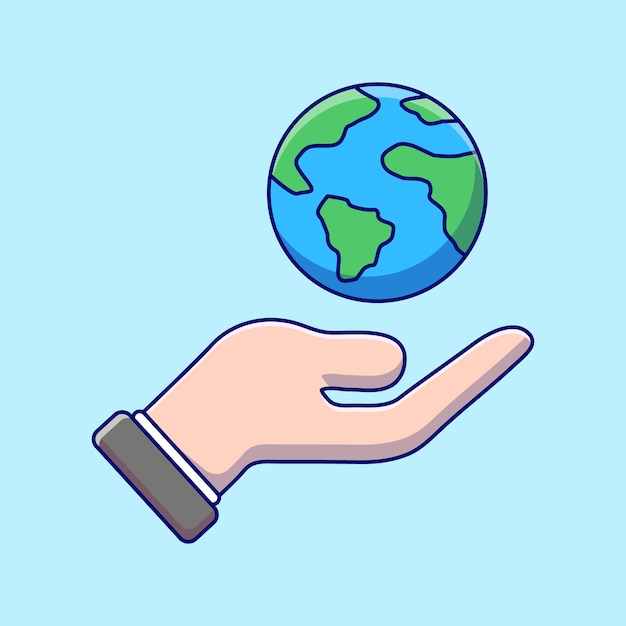 Hand with the world globe vector flat illustration