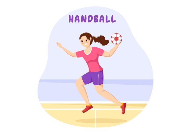 Vector handball illustration of a player touching the ball with hand in a sports competition hand drawing