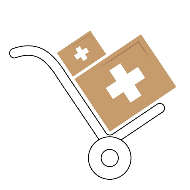 Handcart icon illustration with medical box Flat design style