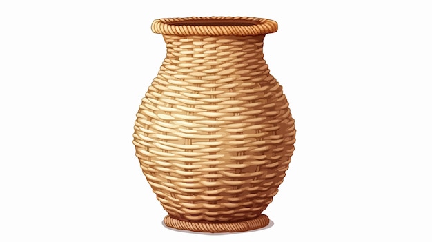 Handcrafted Wicker Basket Vase Flat Vector Isolated