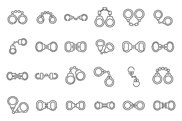 Handcuffs icons set outline vector Police jail Arrest prison