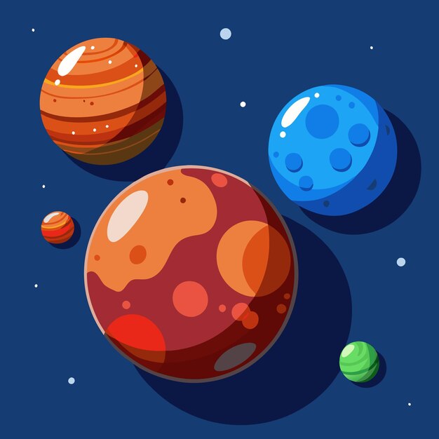 Vector handdrawn 3d planets illustration earth mars and more