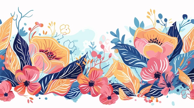 Handdrawn Abstract Floral Banner Vector Illustration