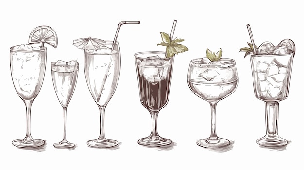 HandDrawn Alcoholic Cocktail Pina Colada Illustration for Designs and Menus