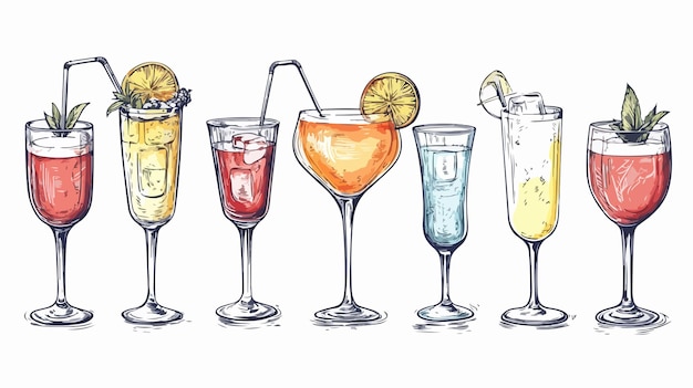 HandDrawn Alcoholic Cocktail Pina Colada Illustration for Designs and Menus