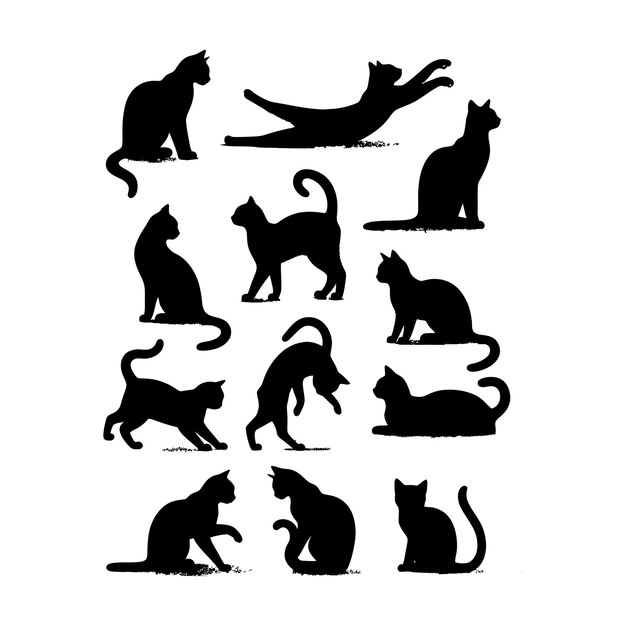 Vector handdrawn animals set flat design cat silhouette vector