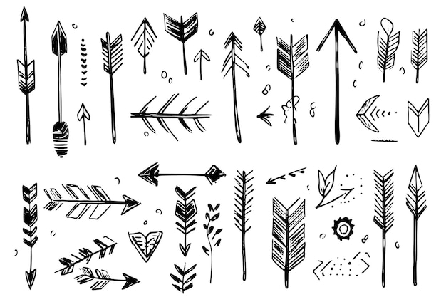 Vector handdrawn arrows collection tribal and vintage sketches for graphic design