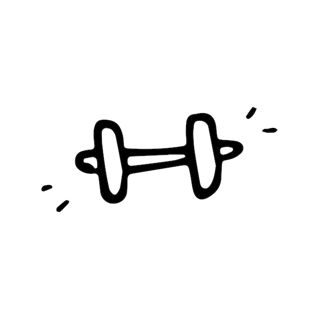 Handdrawn barbell doodle icon. Hand drawn black sketch. Sign symbol. Decoration element. White background. Isolated. Flat design. Vector cartoon illustration.