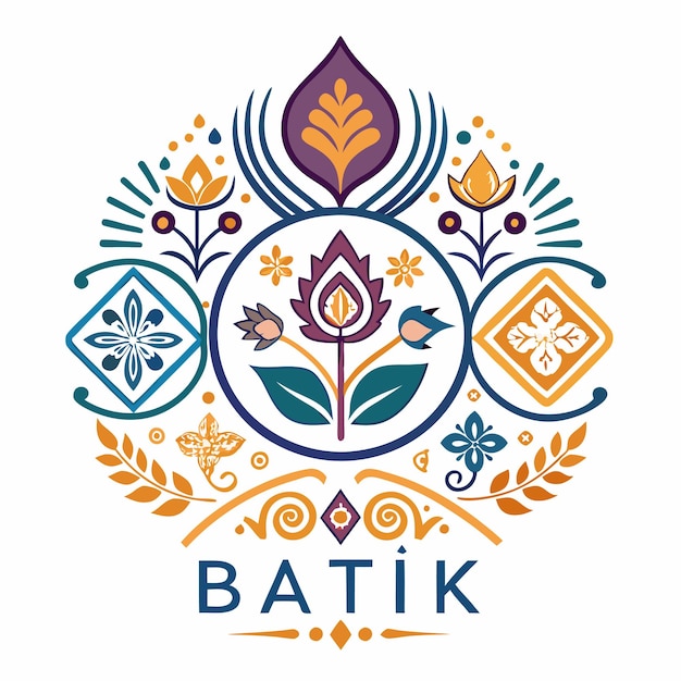 Vector handdrawn batik logos beautiful traditional art set