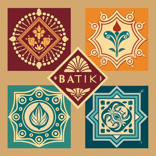 Vector handdrawn batik logos beautiful traditional art set