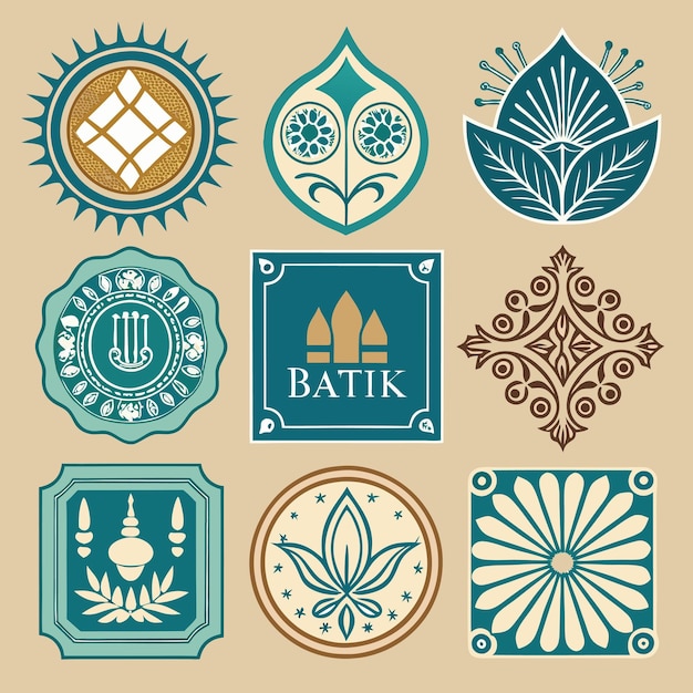 Vector handdrawn batik logos beautiful traditional art set