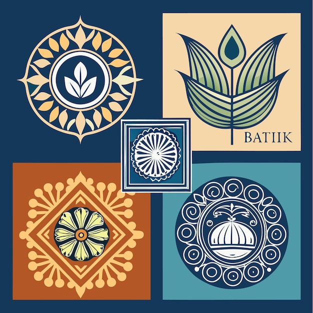 Vector handdrawn batik logos beautiful traditional art set