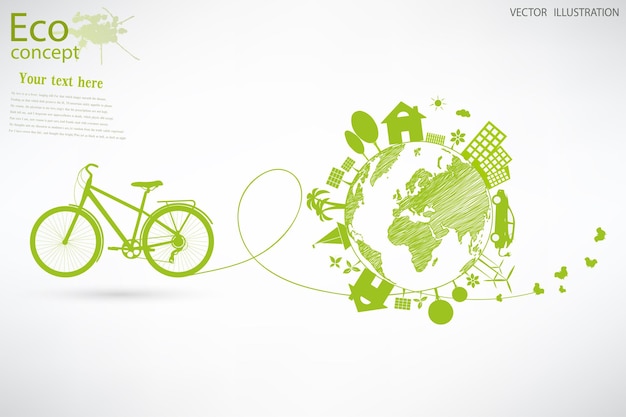 Handdrawn bike Environmentally friendly world Illustration of ecology the concept of info graphics