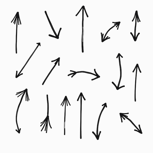 Handdrawn black arrows pointing in various directions on a white background