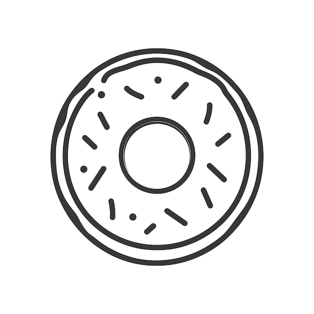 Vector handdrawn black and white outline of a sprinkled donut