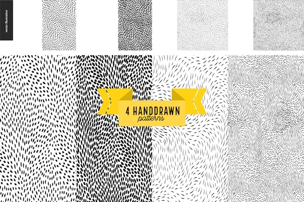 Vector handdrawn black and white patterns set