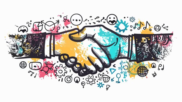 Vector handdrawn business partnership work vector illustration