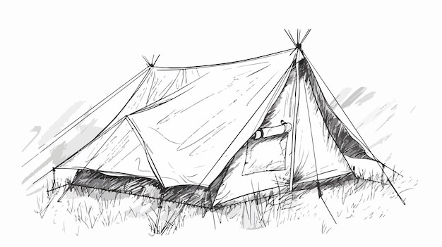 Vector handdrawn camping tent outline on white background for outdoor adventures and travel concepts