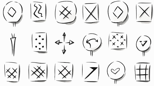 Vector handdrawn check marks doodle symbols for checking