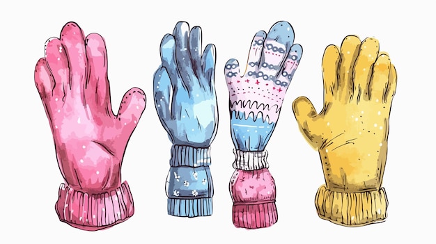 Handdrawn Childrens Winter Gloves Vector Illustration