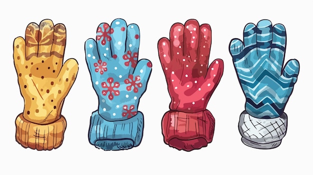 Handdrawn Childrens Winter Gloves Vector Illustration