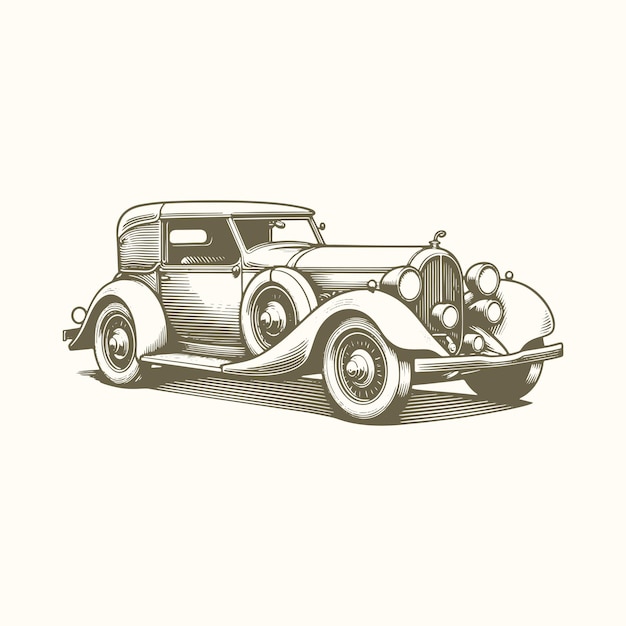 HandDrawn Classic Car Retro Automobile Sketch Vector