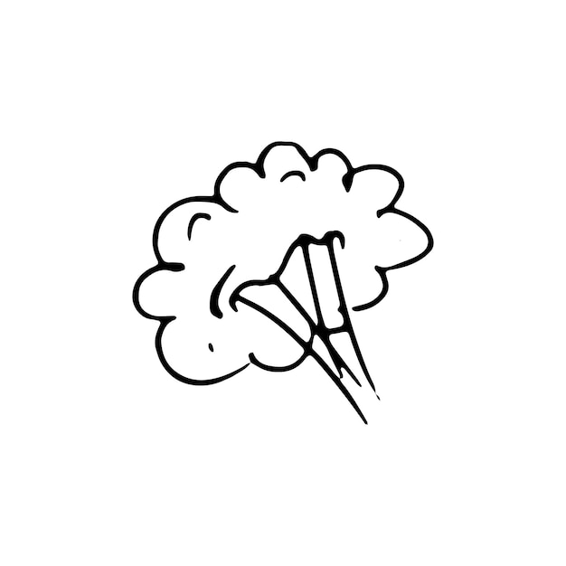 Handdrawn a cloud of smoke doodle icon. Hand drawn black sketch. Sign symbol. Decoration element. White background. Isolated. Flat design. Vector cartoon illustration.