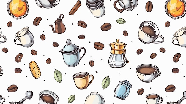 Vector handdrawn coffee items seamless pattern