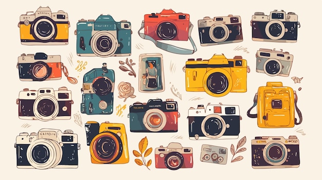 HandDrawn Colorful Camera Collection for Creative Projects