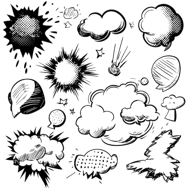 HandDrawn Comic Speech Bubbles and Explosions Set