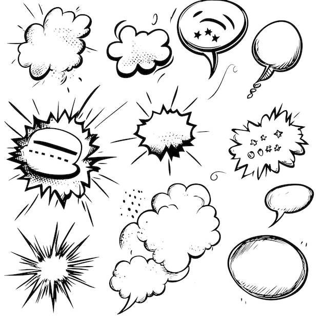 HandDrawn Comic Speech Bubbles and Explosions Set