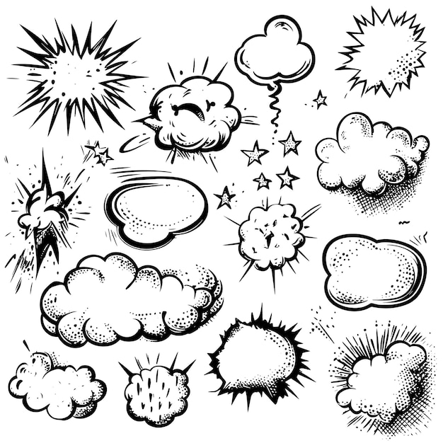 HandDrawn Comic Speech Bubbles and Explosions Set