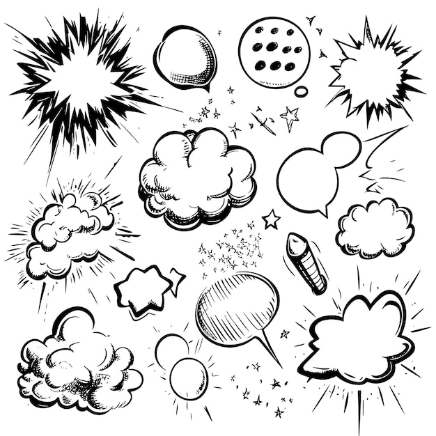 HandDrawn Comic Speech Bubbles and Explosions Set