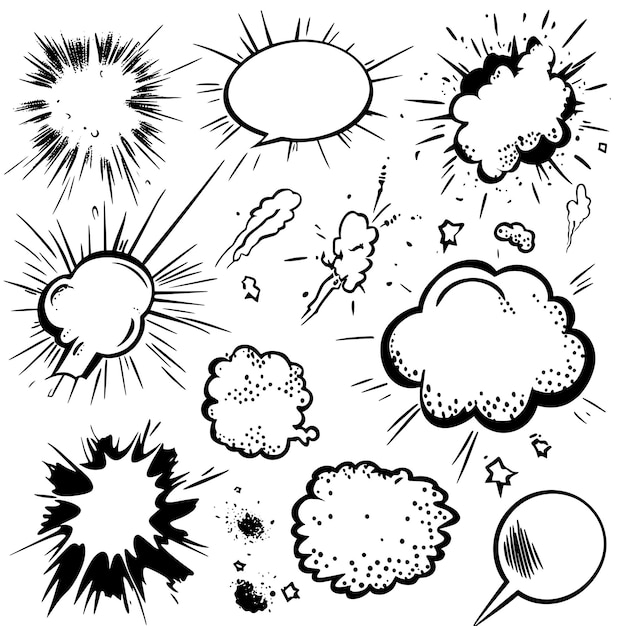 HandDrawn Comic Speech Bubbles and Explosions Set