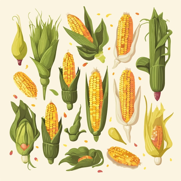 Handdrawn Corn illustrations with a cartoonish style