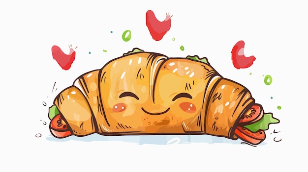 HandDrawn Croissant Sandwich Cartoon Character