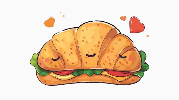 HandDrawn Croissant Sandwich Cartoon Character