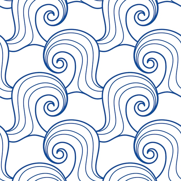 Handdrawn curls of waves in blue lines