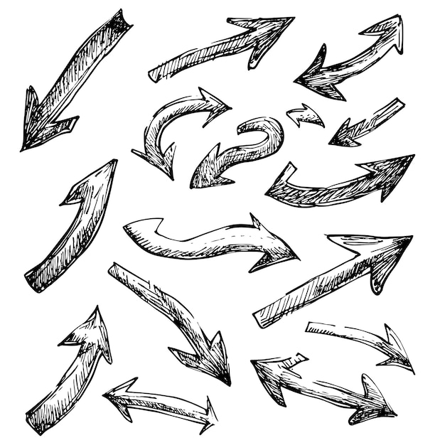 Vector handdrawn curved arrows in various directions