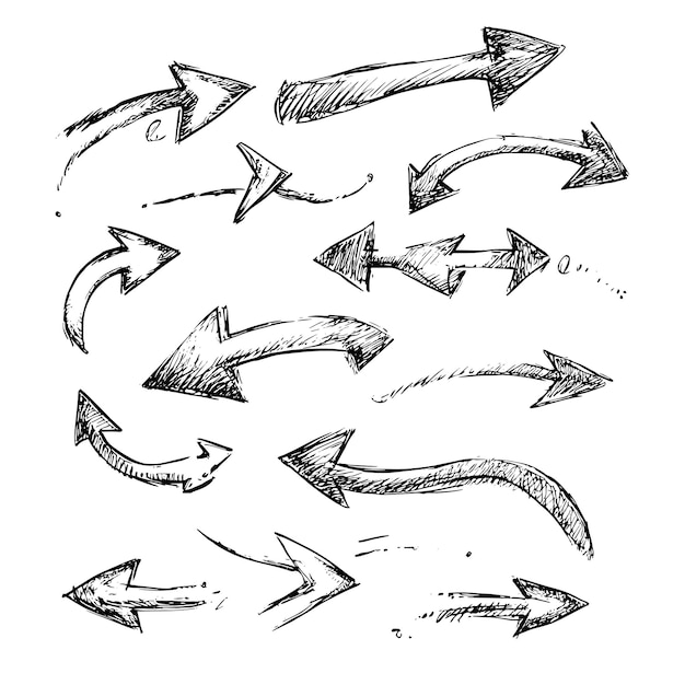 Vector handdrawn curved arrows in various directions